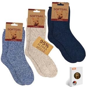 HENKi 3 paar wollen sokken heren dames warm zacht alpacawol sokken thermosokken warme pluizige sokken koude sokken, Blauw/Beige, 39-42 EU