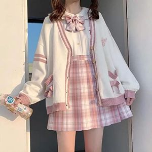 ZIERUCI Winter Japanse kawaii mode roze vest vrouwen harajuku gebreide trui schattige boog hart Koreaanse college stijl jk uniforme jas