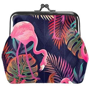 Munt Portemonnees Vintage Pouch Change Portemonnee Portefeuilles Tropische Bladeren Patroon Roze Flamingo, Multi kleuren, 3.3x3.6 in/11x12 cm, Klassiek