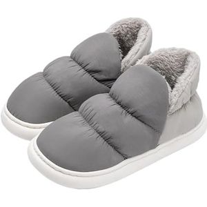 UALXPAO Pluizige Slippers Vrouwen Winter Warm Mannen Slippers Casual Antislip Platform Flats Thuis Waterdichte Antislip Schoenen Indoor Outdoor Dikke Pluche Vrouwen Slides, Grijs, 38-39(Suggest 37-38)