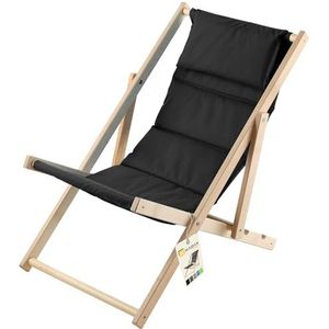 KADAX Ligstoel, strandstoel van hout, zonnebed tot 120 kg, ligstoel van beukenhout, houten klapstoelen, strandstoel, klapstoel voor strand, houten ligstoel (met hoofdsteun, zwart)