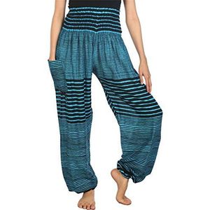 Lofbaz Harembroek voor dames, met gesmokte tailleband, pauwprint, bloemenpatroon, Kleurrijke 1 Light Blauw, L