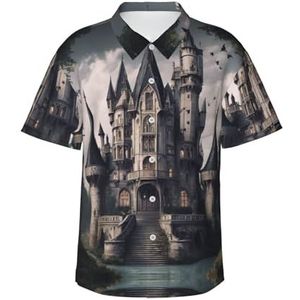 XTYGETY Gothic Fairy Tale Castle01 Print Zomer Strand Button-Down Korte Mouw Hawaiiaans Shirt voor Mannen Tropische Vakantie Shirts, Zwart, S