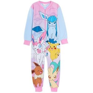 Pokemon Meisjes Onesie All in One Gezellige Fleece Pyjama Kinderen Loungewear Fleece Slaappak met Rits, Meerkleurig, 5-6 jaar
