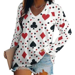 Pokerpatroon dames lange mouwen V-hals T-shirts herfst tops pullover tuniek T-shirt voor leggings