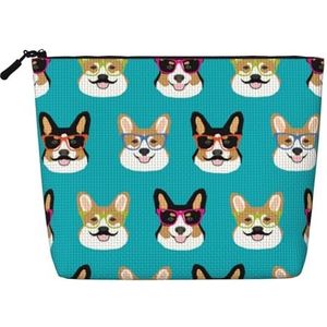 FZGGWYHL Leuke Corgi-glazen en snorren bedrukte nephennepmake-uptas dagelijkse opbergtas, Zwart, Eén maat, Tas Organizer