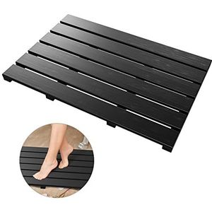Badmat voor badkamer luxe douche - antislip bamboe houten waterdichte vloermat voor binnen of buiten (zwart)