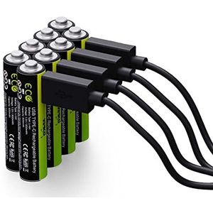 VERICO LoopEnergy AAA 900 oplaadbare USB-C batterij AAA 1,5V 900mWh (600mAh) Li-Ion, snel opladen via USB-C aansluiting in ca. 2 uur, 8-pack AAA, 1 kabel USB - A naar 4 x USB-C