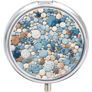 Blauw en Bruin Mix Pillendoos Mini Pillendoosje Pocket Pil Case voor Mannen Reizen Pillendoos Leuke Pil Organizer 3 Compartiment Geneeskunde Pil Organizer Pil Container Pillenhouder
