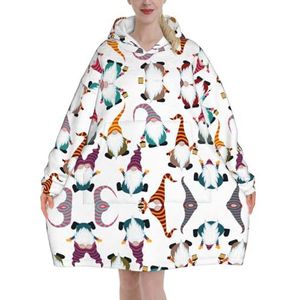 Xmas Grappige Kabouters Vrouwen Sherpa Sweatshirt Deken Lengte Warm Gezellige Oversized Draagbare Pocket Hoodie Volwassenen