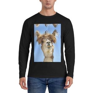 EdWal Grappige alpaca lama print heren mode shirt klassieke lange mouwen lichtgewicht T-shirt casual top pullover voor mannen, Zwart, XXL