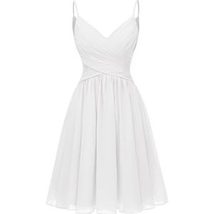 HPPEE Afstuderen jurk off-shoulder thuiskomst jurken voor junior korte rok met zakken WYX548, Wit, 36