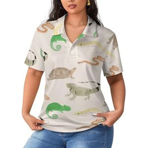 Lizard Turtle Leopard Gecko Reptile dames poloshirts met korte mouwen casual T-shirts met kraag golfshirts sport blouses tops 5XL