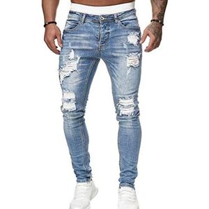 Huixin Heren Skinny Jeans Ripped Stretch Slim Fit Jeans voor Mannen Klassieke Denim Broek Mannen Skinny Vernietigde Jeansen Broek, Lichtblauw, XXL
