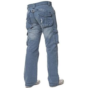 ENZO Heren Designer Cargo Combat Jeans Denim Broek Alle Taille Maten (36W x 32L, Light Stonewash), Licht steenwassing, 36W / 32L