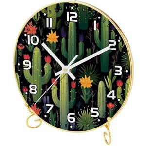 YTYVAGT Wandklok, moderne klokken op batterijen, cactussen bloem en cactus, ronde stille klok 9.4