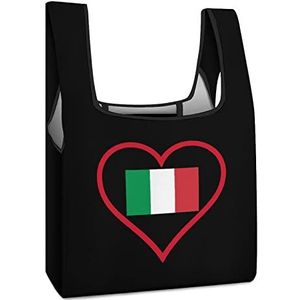 I Love Italiaanse Rode Hart Herbruikbare Boodschappentas Met Handvat Opvouwbare Boodschappen Tote Tas Grote Capaciteit Lichtgewicht Handtas Voor Mannen Vrouwen