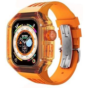 INSTR Transparante luxe case band voor Apple Watch Ultra2 Ultra 49mm, horlogeband met roestvrijstalen gesp voor IWatch9 8 7 6 5 4 se(Color:Orange,Size:For Ultra 49mm)