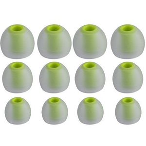 XCESSOR (S/M/L) 6 paar (12 stuks) siliconen vervangende oortelefoons in maat S/M/L. Vervangende oordopjes voor populaire in-ear hoofdtelefoons. Transparant/Groen