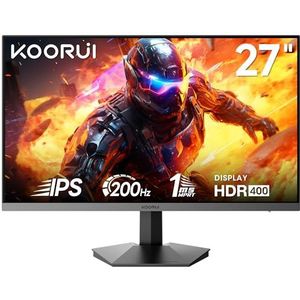 KOORUI Gaming Monitor 27 inch beeldscherm | 165Hz/200HZ | IPS | FHD 1920 x 1080 | 1 ms computer monitor Adaptive Sync | 75 x 75 mm VESA | 2 x HDMI 2.0 & DisplayPort 1.4, zwart