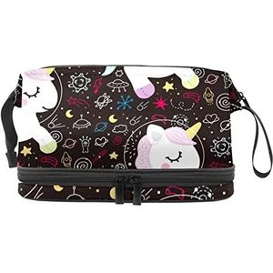 Grote capaciteit reizen cosmetische tas,Leuke Cartoon Space Baby Eenhoorn,Make-up tas,Waterdichte make-up tas Organizer, Meerkleurig, 27x15x14 cm/10.6x5.9x5.5 in
