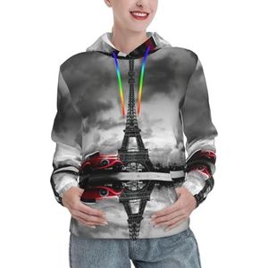 MDATT Rode Auto Voor De Eiffeltoren Dames Kerst Hoodies Lange Mouw Sweatshirts Herfst Outfits Oversized Casual Mode Jassen, Zwart, XXL