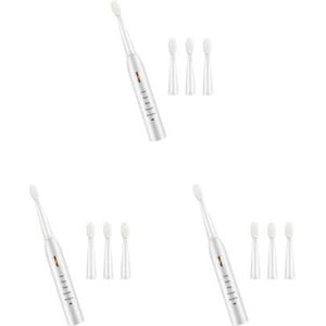 3 Set van Tandenborstel Elektrische IPX7 Waterdichte Tandenborstel Verstelbare Draagbare Tand Cleaning Tool met 4 Koppen, Wit Goud