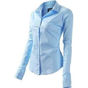FLY HAWK OL, hemdblouse voor dames, basic kentkraag, elegant, voor werk, slim fit, lange mouwen, stretch, formele overhemden, maat 34 tot 52, lichtblauw, 44