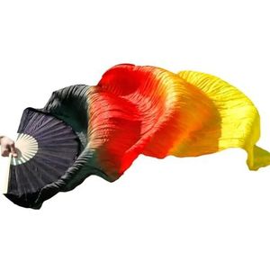 Danswaaier, Lange waaiers, Sluiers, Gradiëntkleur Imitatiezijden waaiers Buikdansvoorstellingsrekwisieten Lange Geel + Oranje + Rood(1pc Right Hand E,210x90cm)