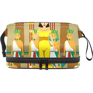 Multifunctionele opslag reizen cosmetische tas met handvat,Grote capaciteit reizen cosmetische tas,Vintage oude Egypte Cleopatra, Meerkleurig, 27x15x14 cm/10.6x5.9x5.5 in
