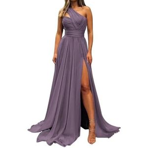 Chiffon bruidsmeisjesjurken voor dames, voor bruiloft, ruches galajurken, plooien, cocktailjurken, grote maten, Wisteria, 32