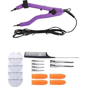 1Set Hair Extensions Machine Connector Fusion Iron Heat Verstelbare Temperatuur Mini Verwarming Tip Keratine Bonding Tools Efficiënte Tijdbesparing(Purple Kit)