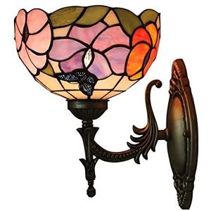 Landelijke Stijl Tiffany Wandlamp, 8-Inch Roze Vlinder Gekleurde Glazen Wandlamp, Badkamer Trap Gang Wandlamp