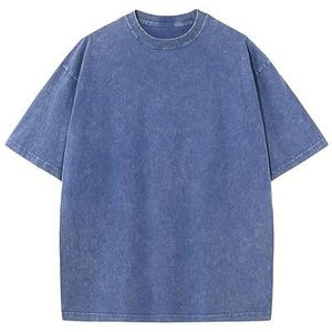 Leader of the Beauty Oversized T-shirts voor heren, zware katoenen gymshirts, losse pasvorm, uniseks outfits 2024, Blauw, M