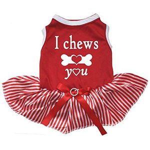 Petitebelle puppy hond kleren ik kauwt u top streep lip jurk, XXX-Large, Red White Stripe