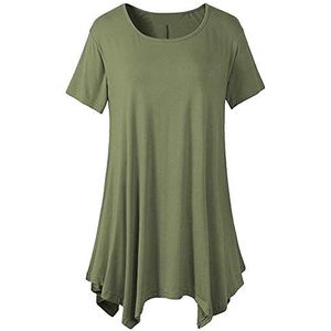 PRJN Dames shirts ruche losse tuniek tops voor vrouwen vrouwen zomer tops casual korte mouwen ronde hals T-shirt tuniek dames casual t-shirt korte mouw ronde hals effen kleur tops, G-wit, 3XL