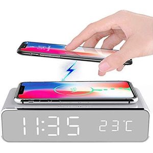 Digitale wekker met draadloos opladen, 2-in-1 led-wekker, draadloze oplader met temperatuurweergave, supersnel draadloos oplaadstation voor tieners, volwassenen, kinderen, zware slapers