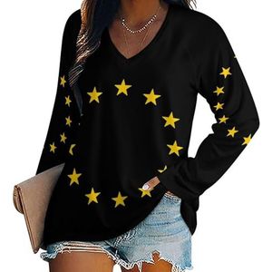 Europa EU vlag dames lange mouw V-hals T-shirts herfst tops pullover tuniek T-shirt voor leggings