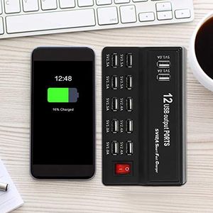 Taidda USB-splitter, USB-opladen, 12 USB-poorten, USB-hub, USB-oplader, USB-stekkerdoos, voor reis-pc, digitale camera, kantoor, mobiele thuis, Europese regelingen