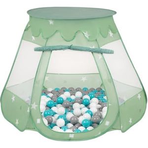 SELONIS Baby speeltent met plastic ballen, tent 105 x 90 cm / 300 ballen, plastic ballen voor kinderen, mint: grijs, wit, turquoise