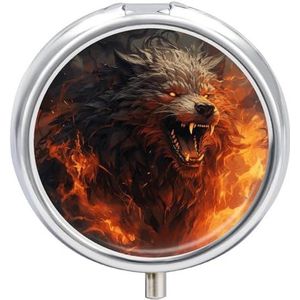 Draagbare pillendoos pillendoosje wilde wolf in het vuur reizen pillendoos kleine pillendoos dagelijkse pillencontainer pillenorganisator zak medicijndoos schattig pillendoosje