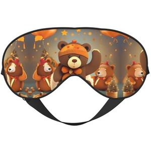 Dansende Thanksgiving Beer Printing Dubbelzijdig Zacht Oogmasker Omkeerbaar Ontwerp, Verstelbaar voor Snug Fit, Blokkeert Licht Oogmasker