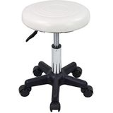 FURWOO Ronde draaibare kruk met wielen PU lederen rolkruk in hoogte verstelbaar voor spa salon massage wit