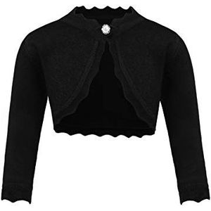 Trudge Gebreid meisjesvest, korte bolero met lange mouwen voor kinderen, geschikt voor communiejurk of doopjurk, zwart, 150 cm