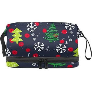 De Zak van de Kerstmake-up Dubbele Laag Ruime Kosmetische Zakken voor Vrouwen en Meisjes Reizen Draagbare Toiletry Pouch met Rits, Meerkleurig, 27x15x14 cm/10.6x5.9x5.5 in, Make-up zakje