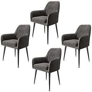 GEIRONV Dining stoelen set van 4, fluwelen zitting en rugleuningen zwarte stoelbenen lounge stoel for woonkamer slaapkamer make-up stoel Eetstoelen (Color : Dark gray)