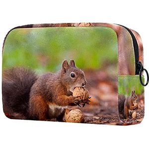 Bruin Eekhoorn met Noten Reizen Make-up Tas Grote Cosmetische Tas Make-up Case Organizer Rits Pouch voor Vrouwen Meisjes