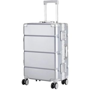 Effen Kleur Koffer Aluminium Frame Grote Capaciteit Reizen Hoge Trolley Case Wachtwoord Koffer 20 Inch Bagage, Zilver, 20