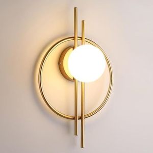 TONFON Geometrische verlichting LED wandlamp Moderne ringwandlamp Creatieve ronde gouden wandlamp for slaapkamer Nachtkastje Woonkamer Studeerkamer Gang Entree Restaurant Wandlamp(White light)