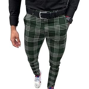 Geruite Broek For Heren, Stretch Heren Slim Fit Pantalon Magere Business Casual Chinobroek Met Platte Voorkant joggingbroek (Color : Green, Size : 3XL)